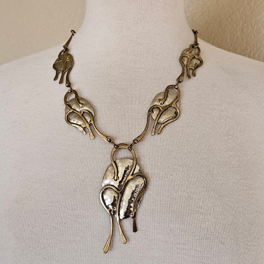 Joseph Boris Modernist Melting Look Collar bib Statement neckace silver brass